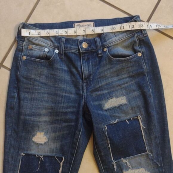 Madewell Slim Boyfriend Jean distressed patchwork raw hem blue denim size 24 - Picture 12 of 13